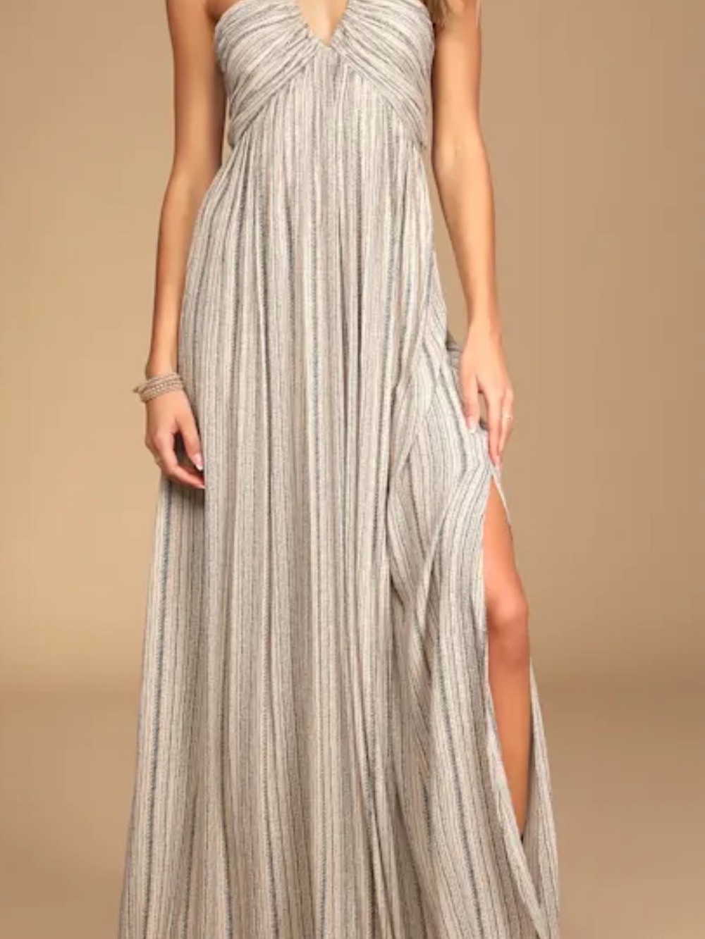 Lulus Stroll the Sand Beige Print Sleeveless Halter Maxi Deess